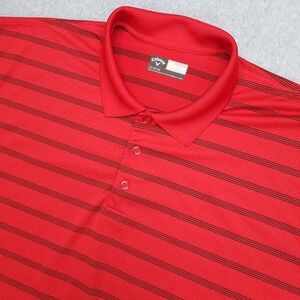 Callaway Opti-Dri  Polo Golf Shirt men's 2XL XXL Red Black Striped Breathable